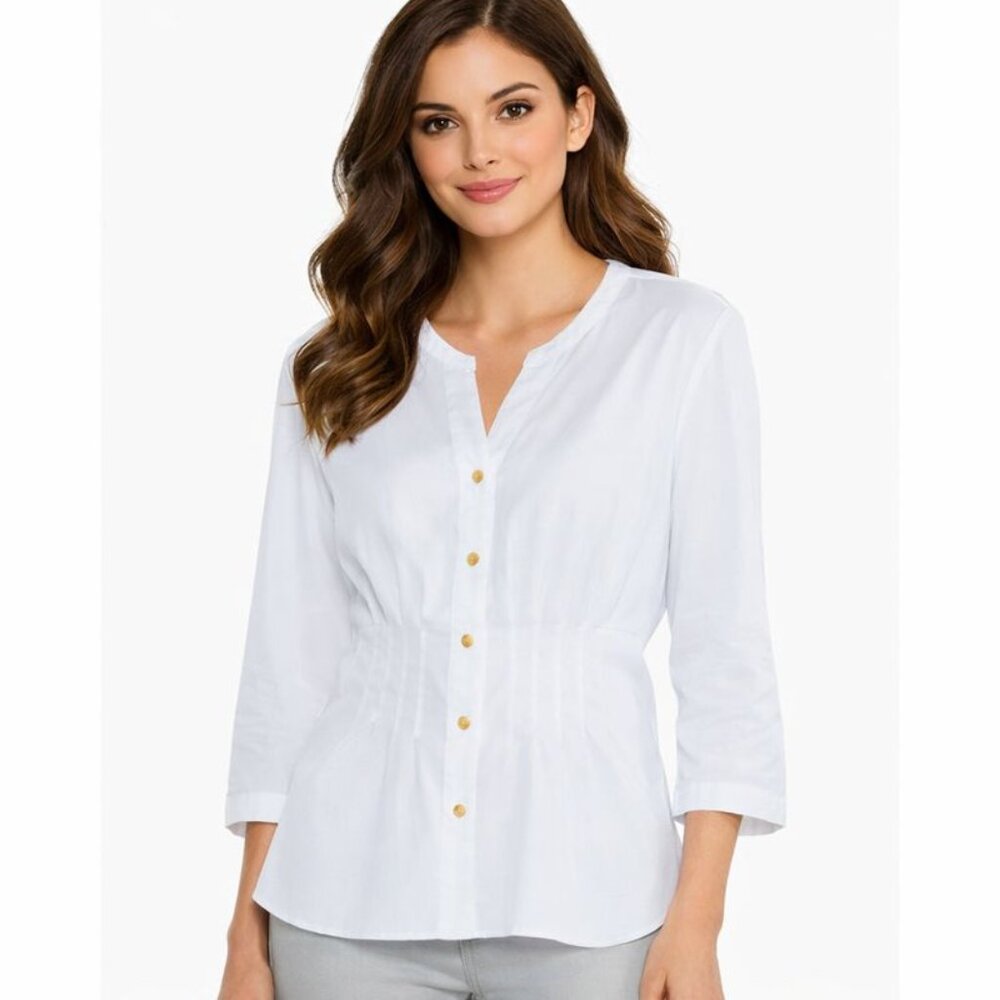 Nic+Zoe  Classic White Button Down Bistro Shirt Size S